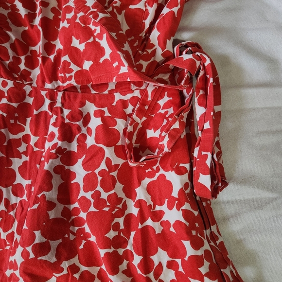 Boden Lara Red Floral Wrap Dress 2R | Cotton Fit & Flare Short Sleeve - Picture 2 of 7